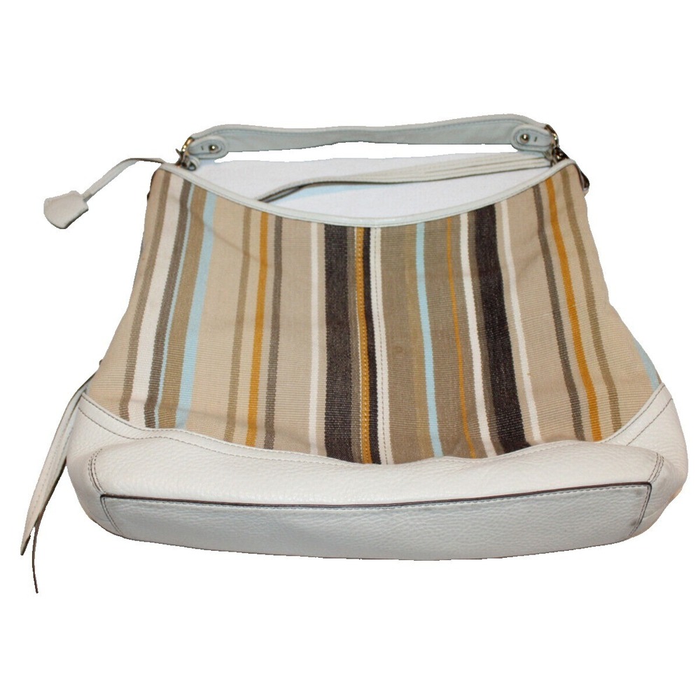 Banana Republic striped cotton‎ & leather purse handbag with logo charm tassels